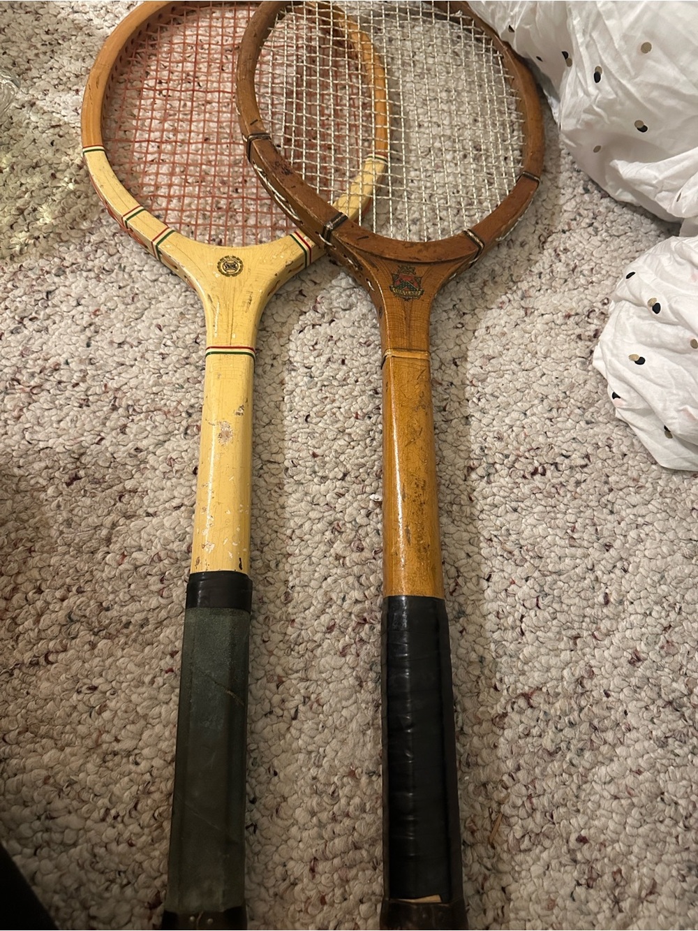 Vintage Wooden Tennis Racket - Yellow & Natural Wood